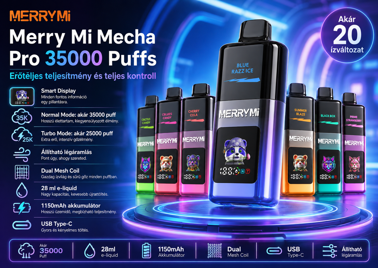 Merry Mi Mecha Pro 35000 Puffs – fő termékjellemzők összefoglalása