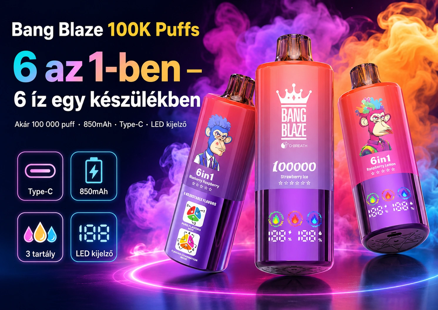 Bang Blaze 100K Puffs teljes termékbemutató / 6 az 1-ben fő vizuál