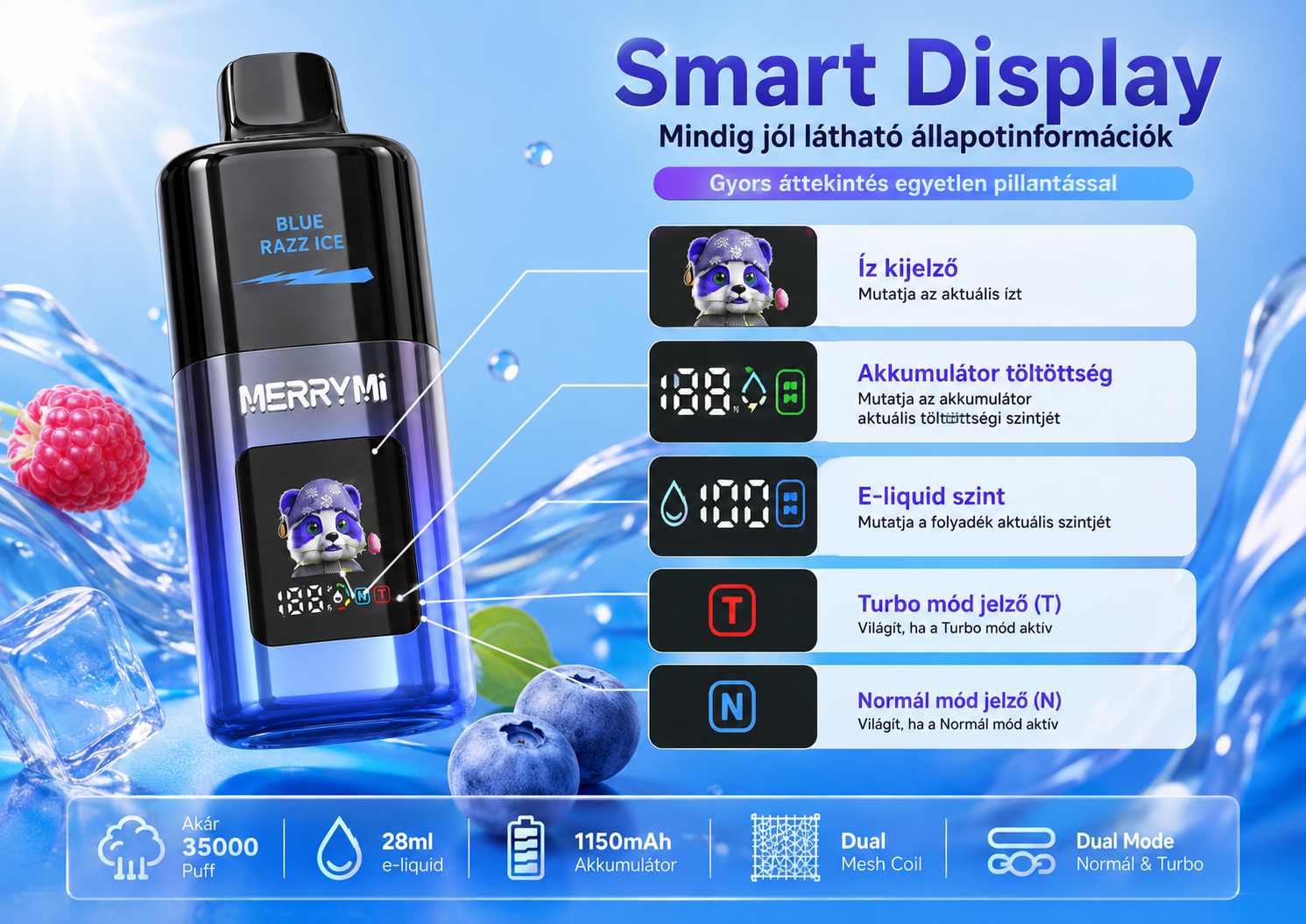 Merry Mi Mecha Pro 35000 Puffs – digitális kijelző