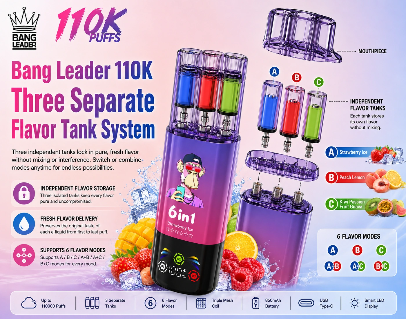 Bang Leader 110K – három különálló íztartály rendszere