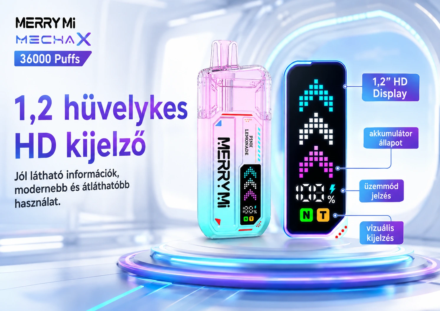Merry Mi Mecha X 36000 Puffs – 1,2 hüvelykes HD kijelző