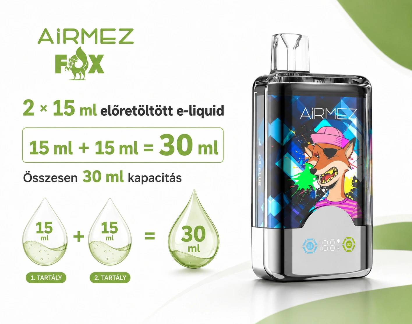 Airmez FOX 80K 2in1 – 30 ml e-liquid kapacitás