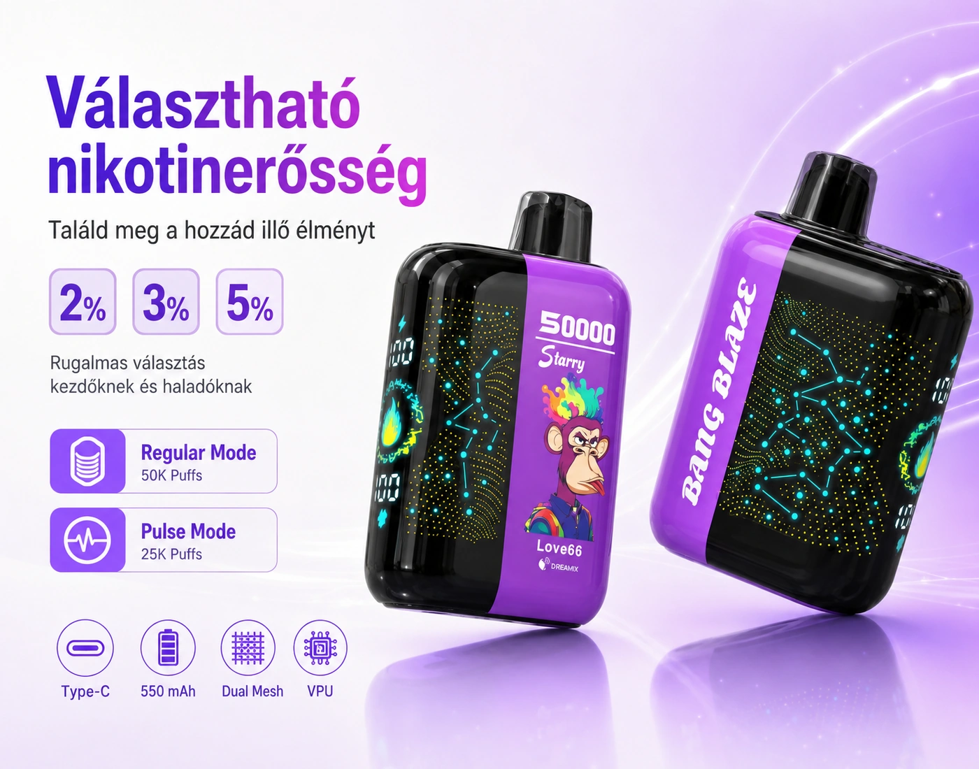 Bang Blaze Starry 50K – választható nikotinerősség