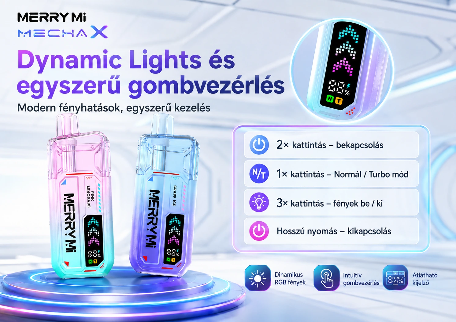 Merry Mi Mecha X 36000 Puffs – dinamikus világítás és gombvezérlés