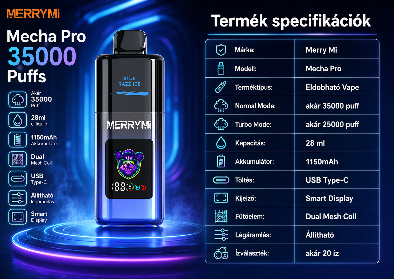 Merry Mi Mecha Pro 35000 Puffs – műszaki adatok