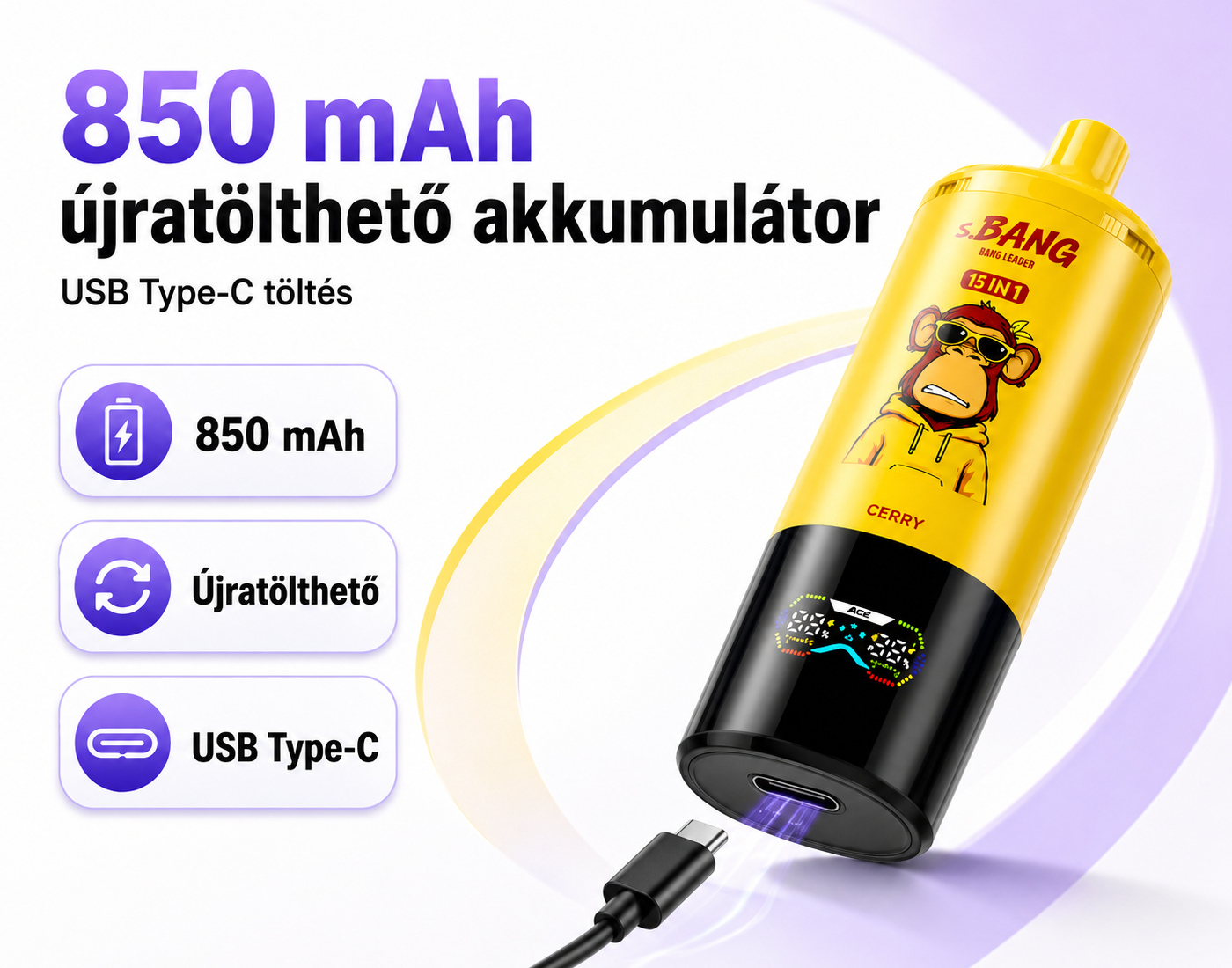 Bang Leader 450K 15in1 – 850 mAh akkumulátor és USB-C töltés