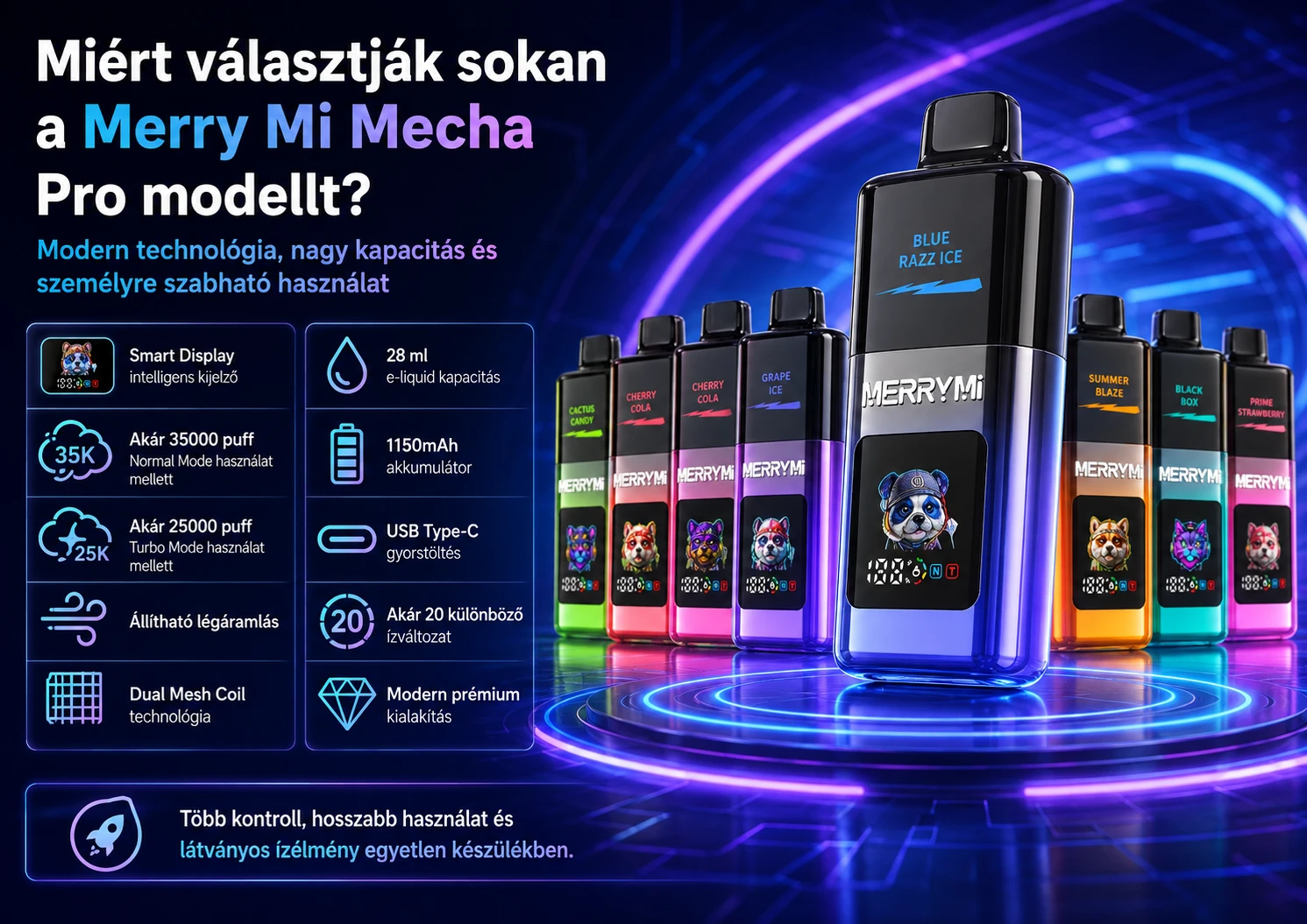 Merry Mi Mecha Pro 35000 Puffs – termékelőnyök