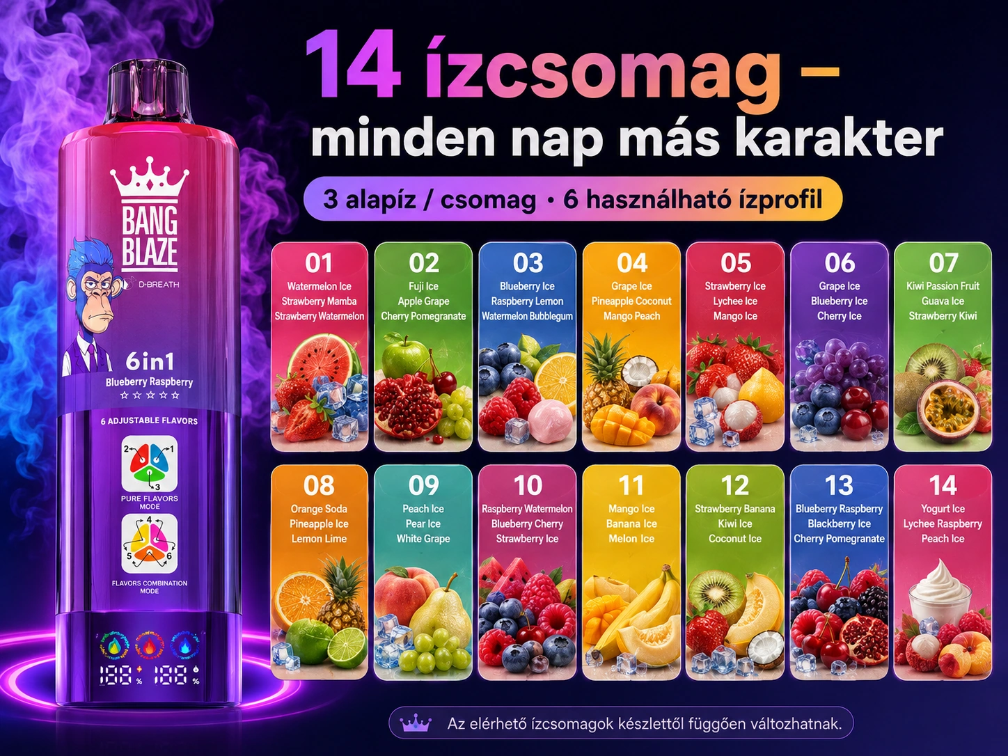 14 ízcsomag / gyümölcsös, jeges és trópusi ízvilág bemutatása