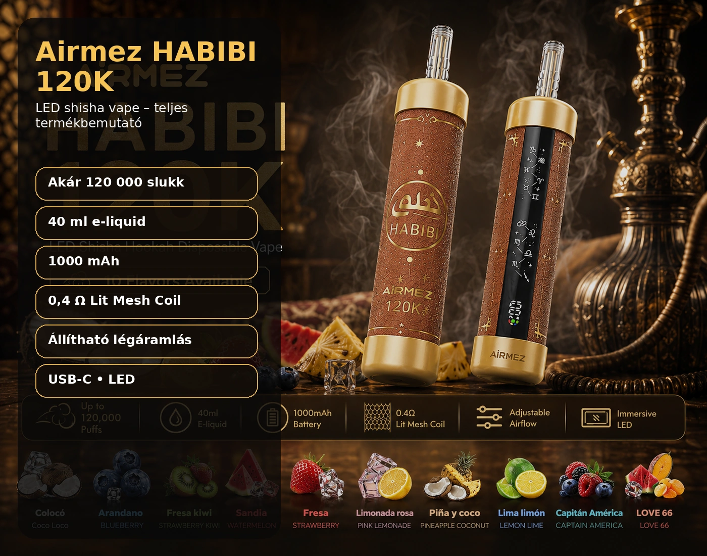 Airmez HABIBI 120K LED Shisha – fő termékjellemzők összefoglalása