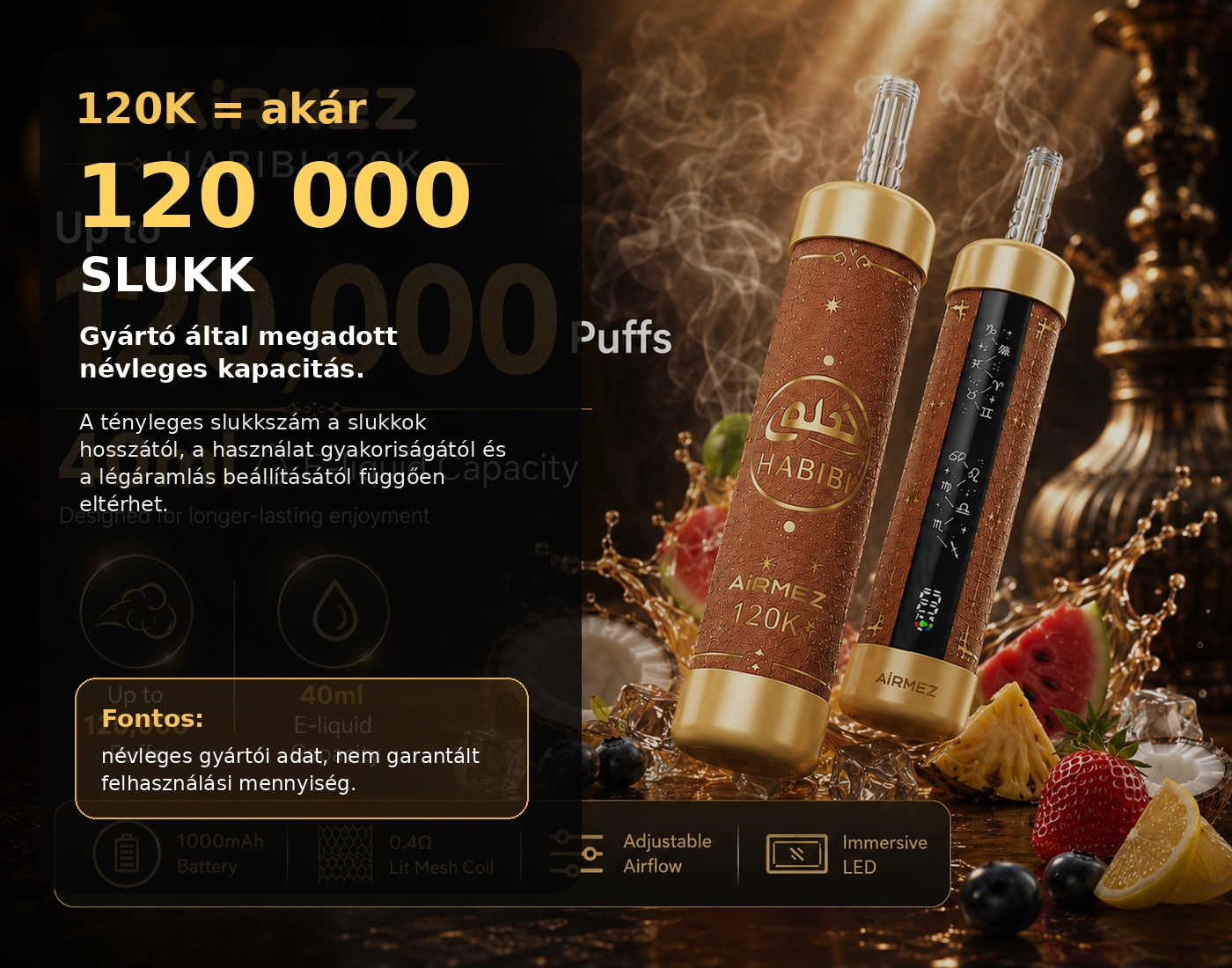 Airmez HABIBI 120K LED Shisha – akár 120 000 slukk kapacitás
