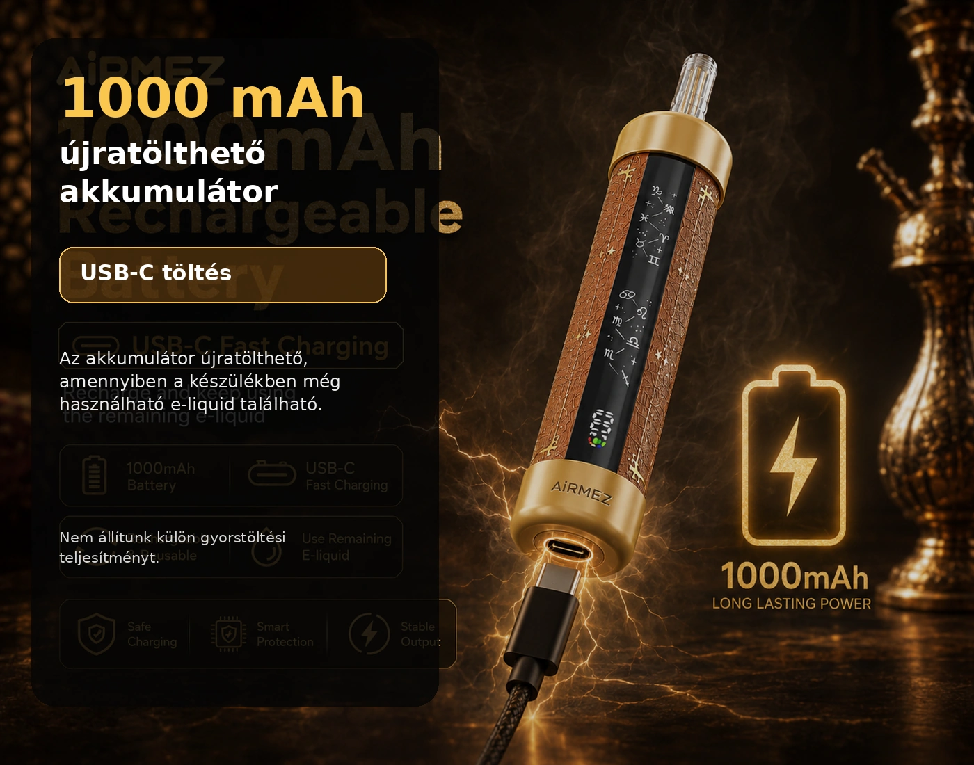 Airmez HABIBI 120K LED Shisha – 1000 mAh akkumulátor és USB-C töltés
