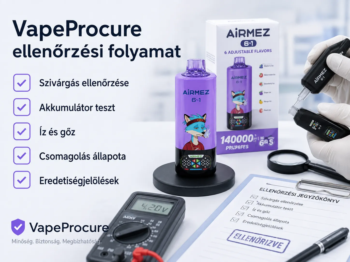Airmez FOX 140K 6in1 – VapeProcure ellenőrzési folyamat