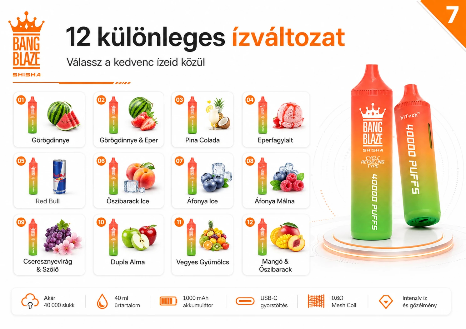 Bang Blaze Shisha 40K Puffs 12 különböző vape ízváltozat
