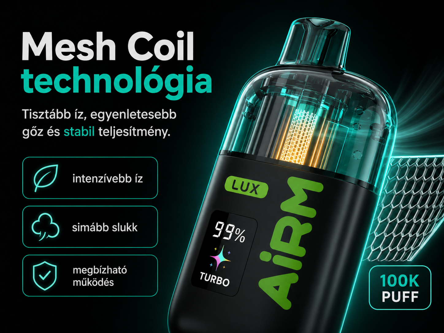Airmez LUX 100K Puffs – Mesh Coil technológia