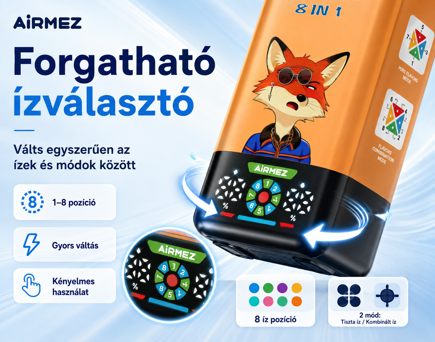 Airmez FOX 160K Puffs 8IN1 – ízválasztó kezelőszerv