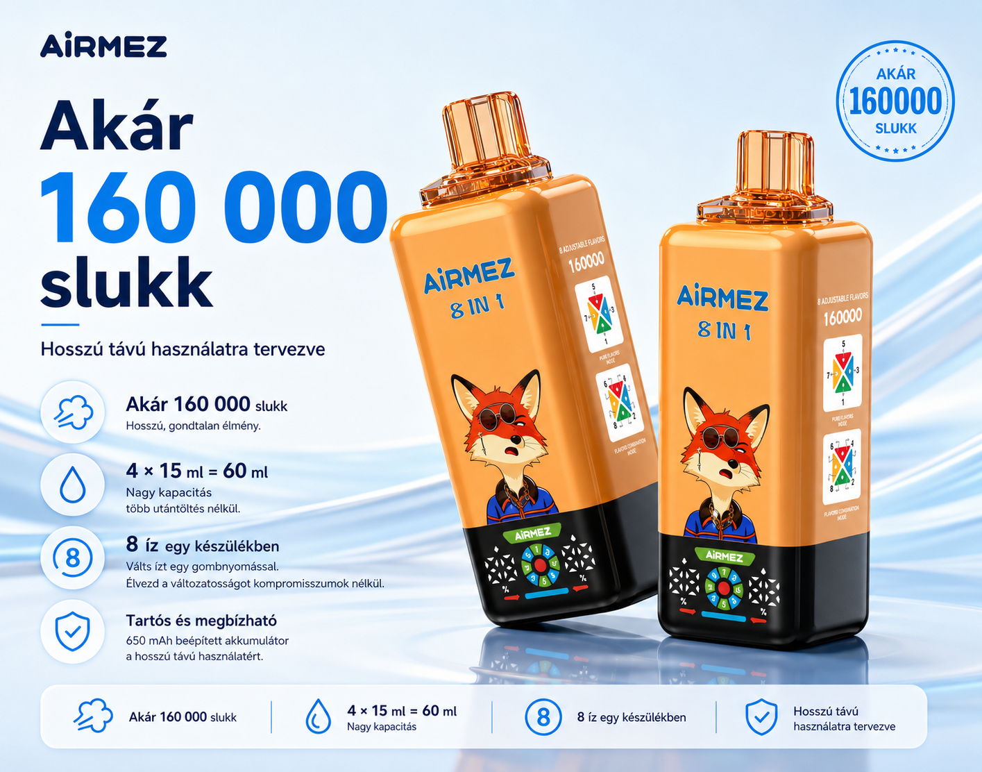 Airmez FOX 160K Puffs 8IN1 – akár 160 000 slukk kapacitás