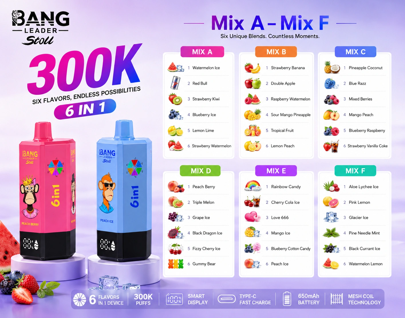 BANG LEADER STOLL 300K 6in1 – Mix A–F ízkombinációk