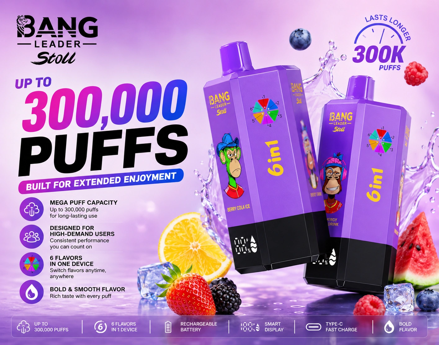 BANG LEADER STOLL 300K 6in1 – akár 300 000 slukk kapacitás