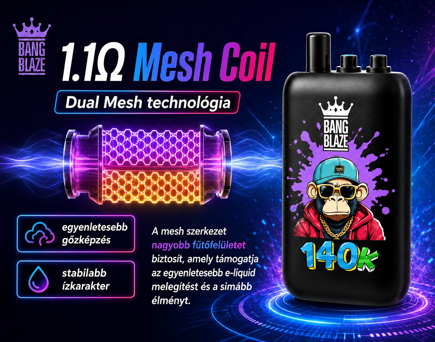 Bang Blaze 140K Puffs 3 az 1-ben – Dual Mesh Coil technológia
