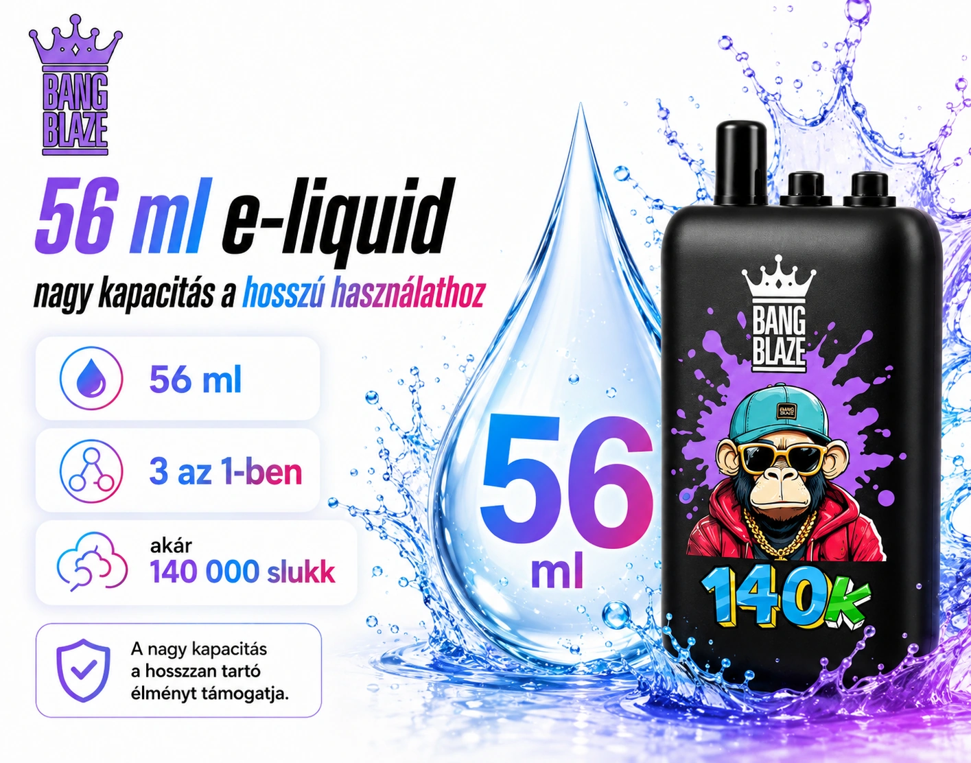 Bang Blaze 140K Puffs 3 az 1-ben – 56 ml e-liquid-kapacitás