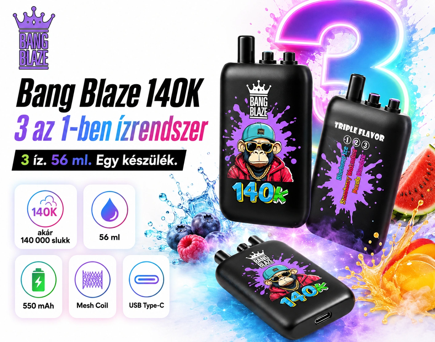Bang Blaze 140K Puffs 3 az 1-ben – termékrészletek bemutatása
