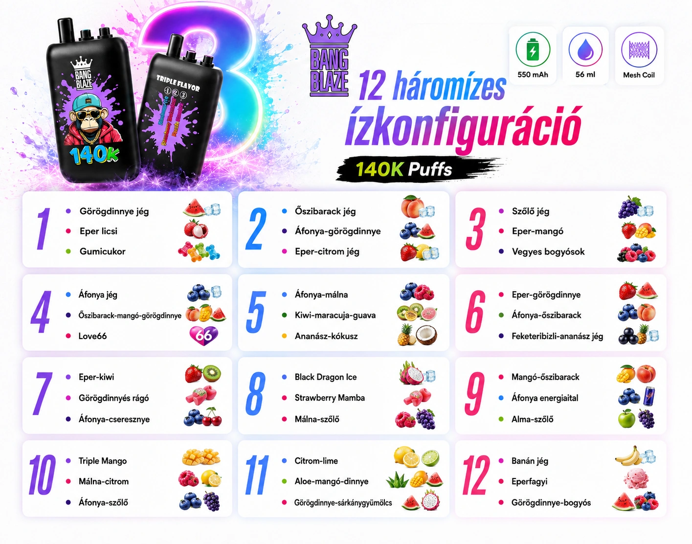 Bang Blaze 140K Puffs 3 az 1-ben – ízválaszték bemutatása