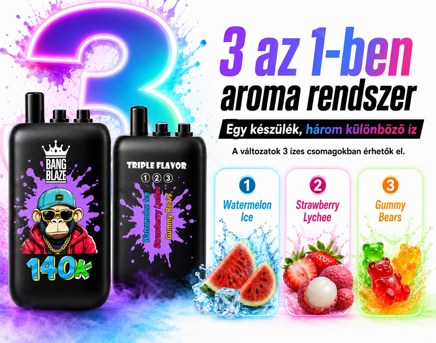 Bang Blaze 140K Puffs 3 az 1-ben – fő termékjellemzők összefoglalása