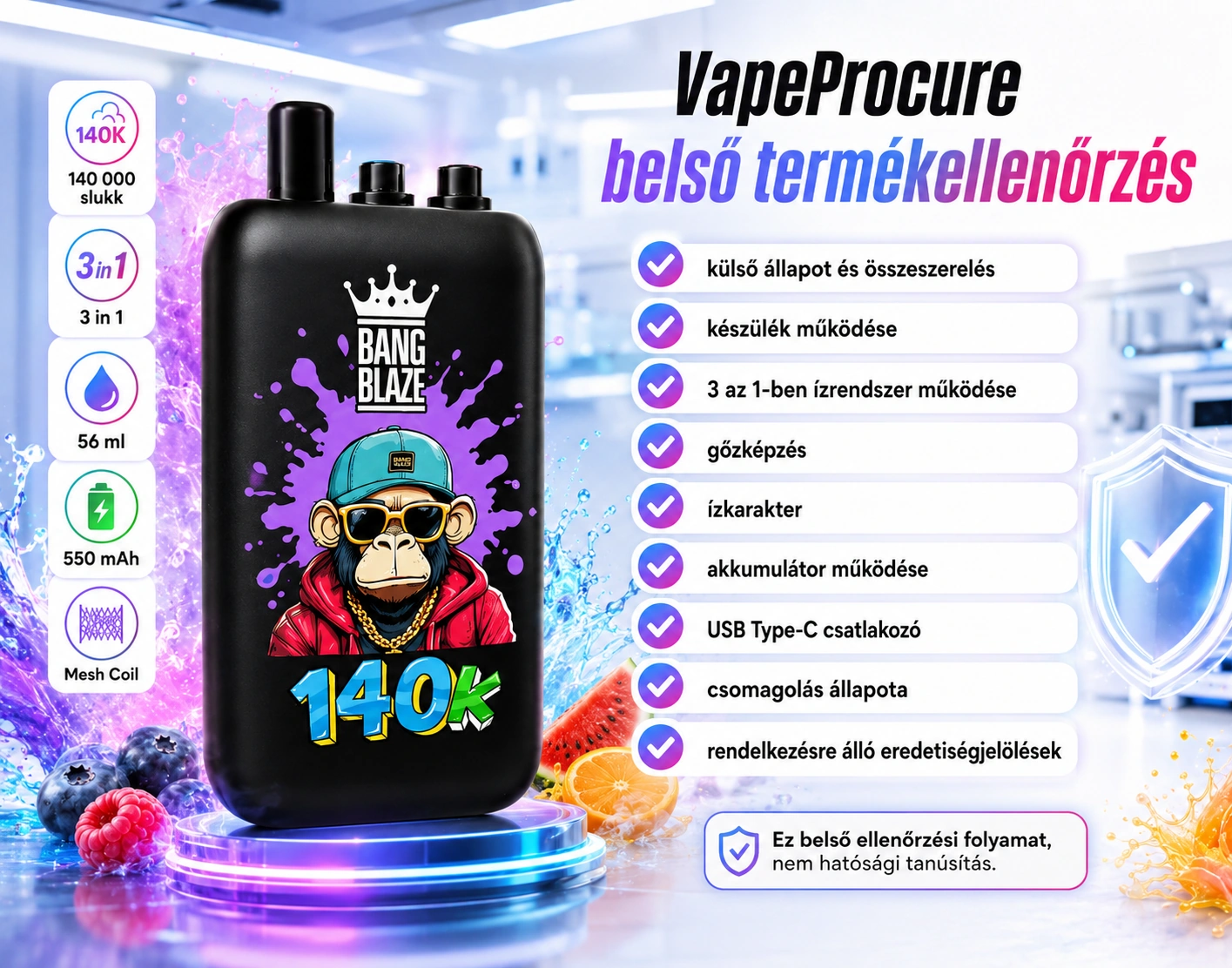 Bang Blaze 140K Puffs 3 az 1-ben – minőség-ellenőrzési grafika