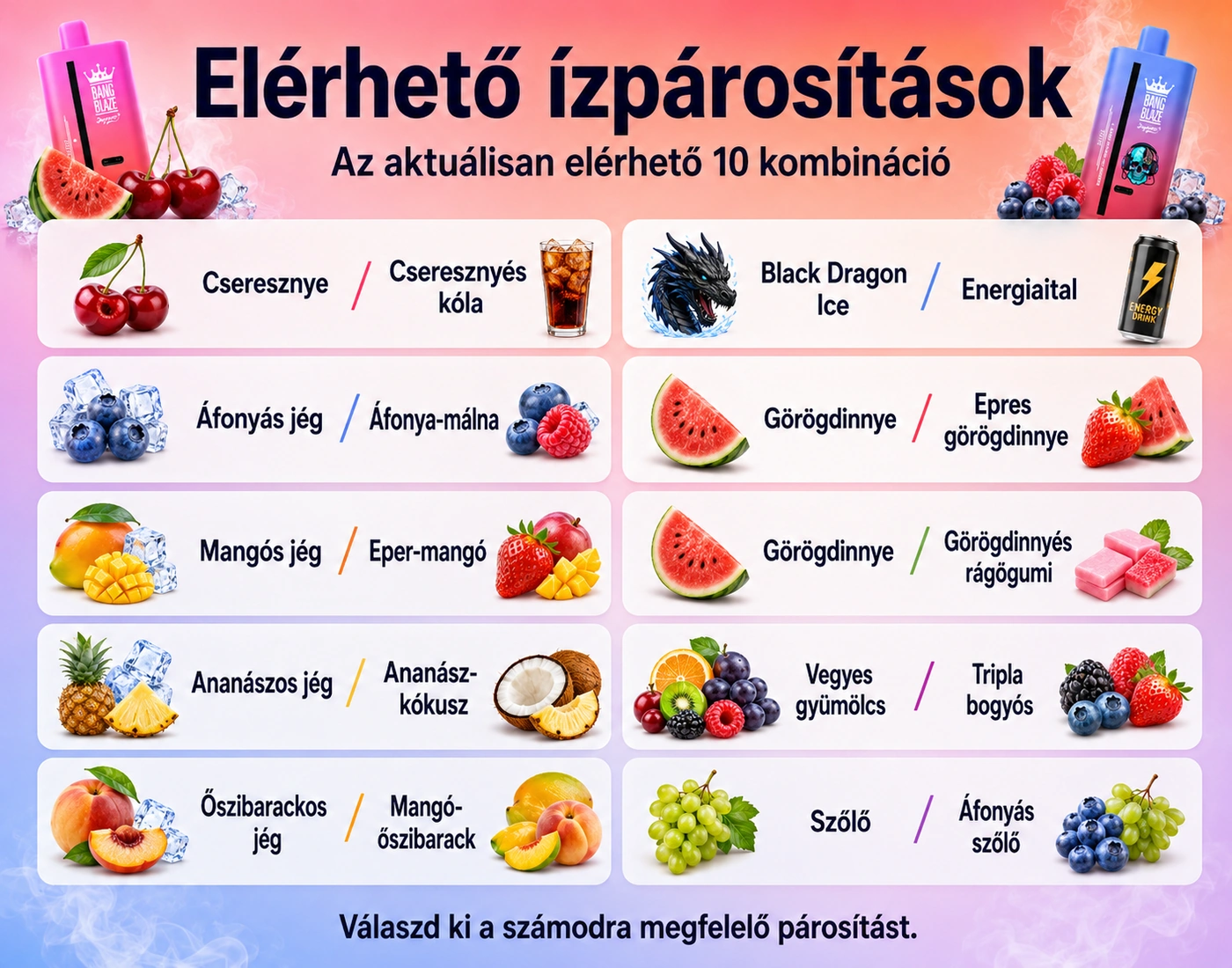 Bang Blaze 40K Puffs – páros ízkombinációk