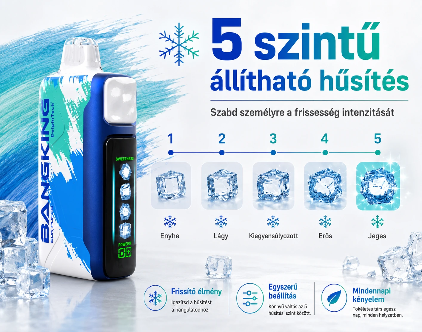 BangKing Ice Cool 60000 Puffs 5 szintű állítható hűsítés bemutató kép