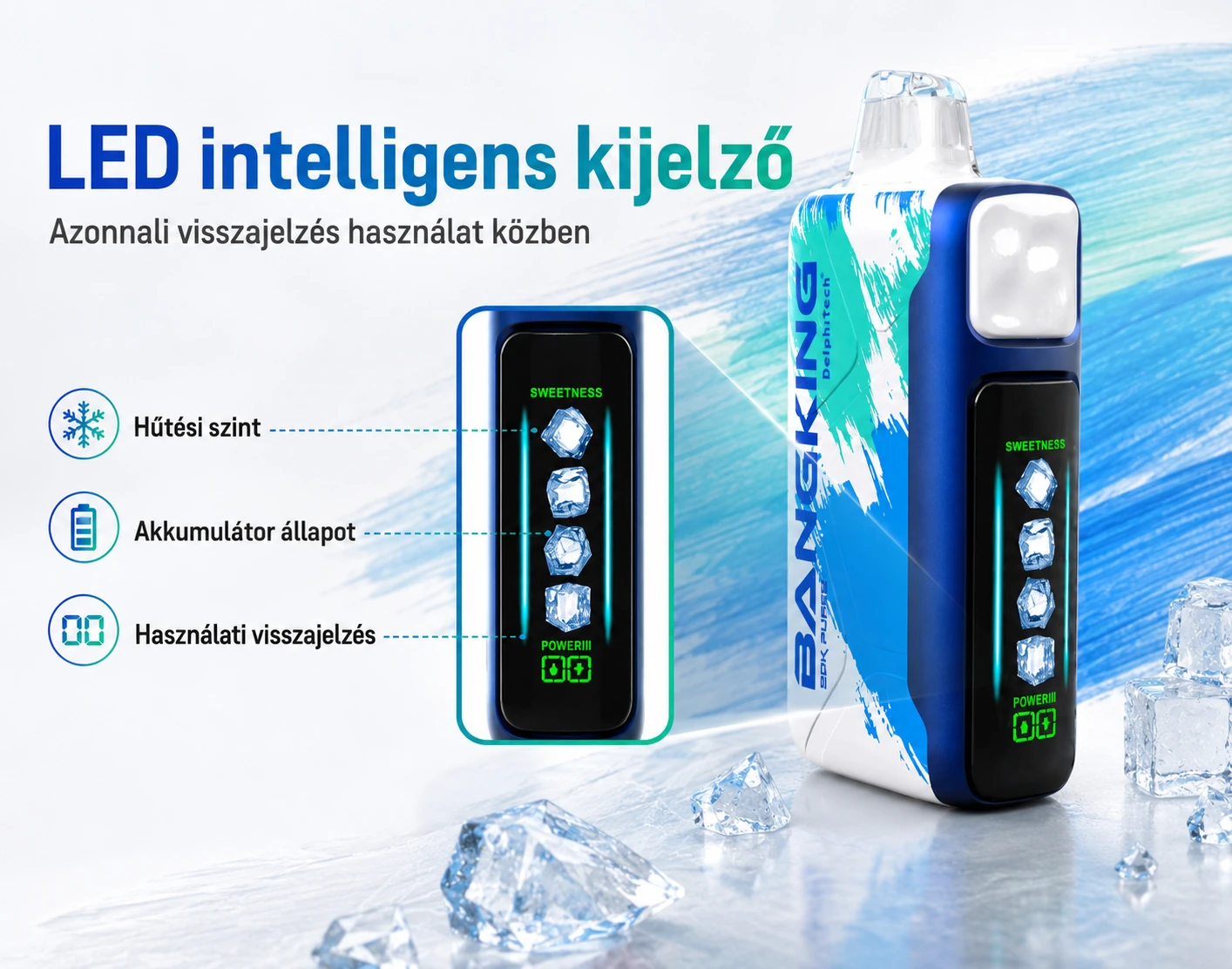 Bang King Ice Cool 60000 Puffs – LED kijelző