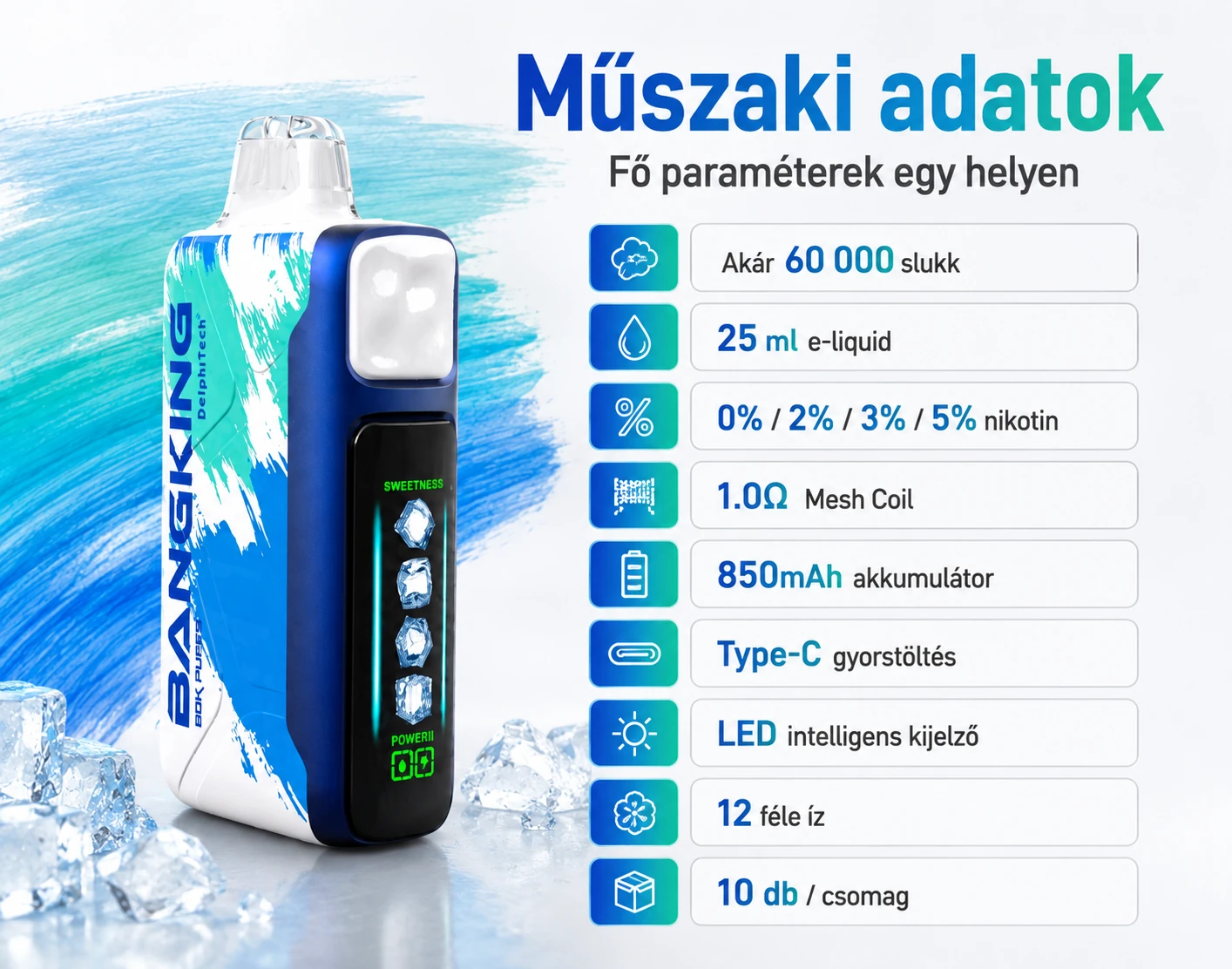 BangKing Ice Cool 60000 Puffs műszaki paraméterek és funkciók
