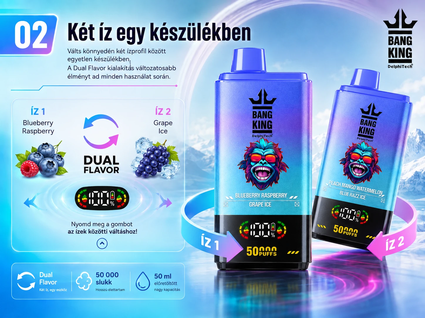 Bang King Dual Flavor 50000 Puffs – két íz egy készülékben