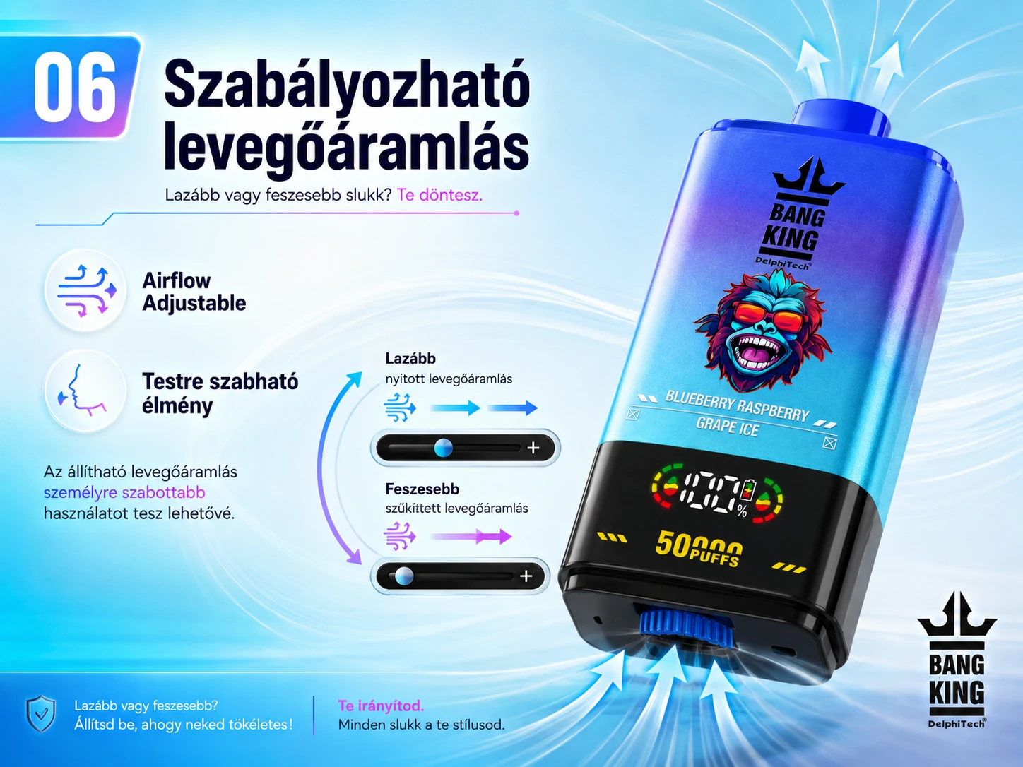 Bang King Dual Flavor 50000 Puffs – szabályozható légáramlás