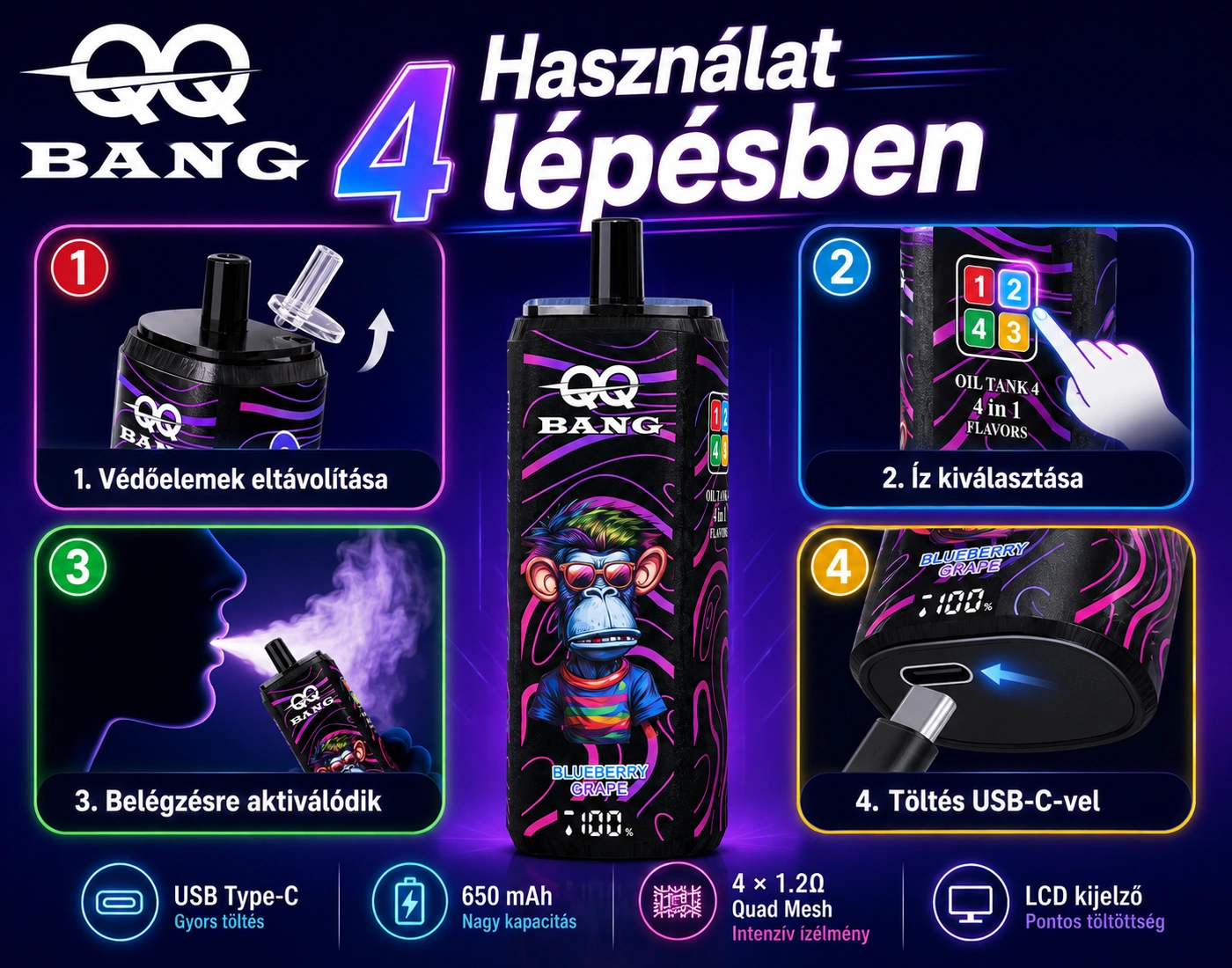 QQ BANG 180K 4in1 – ízváltási és használati útmutató