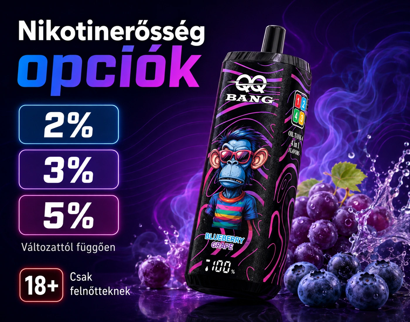 QQ BANG 180K 4in1 – választható nikotinerősségek bemutatása