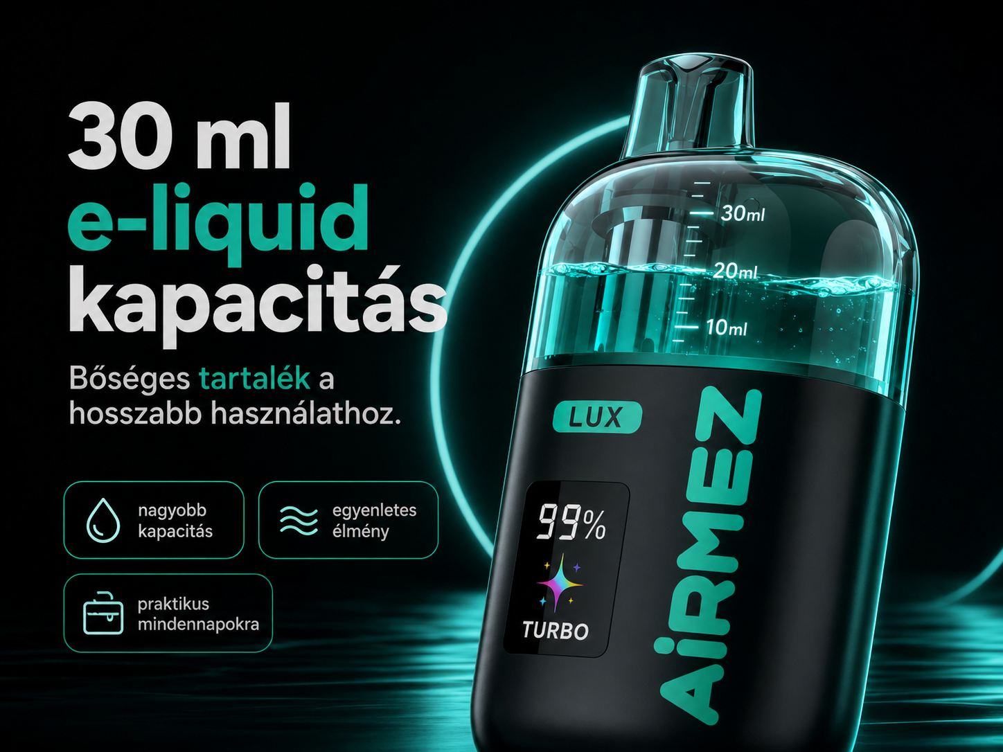 Airmez LUX 100K Puffs – 30 ml e-liquid-kapacitás