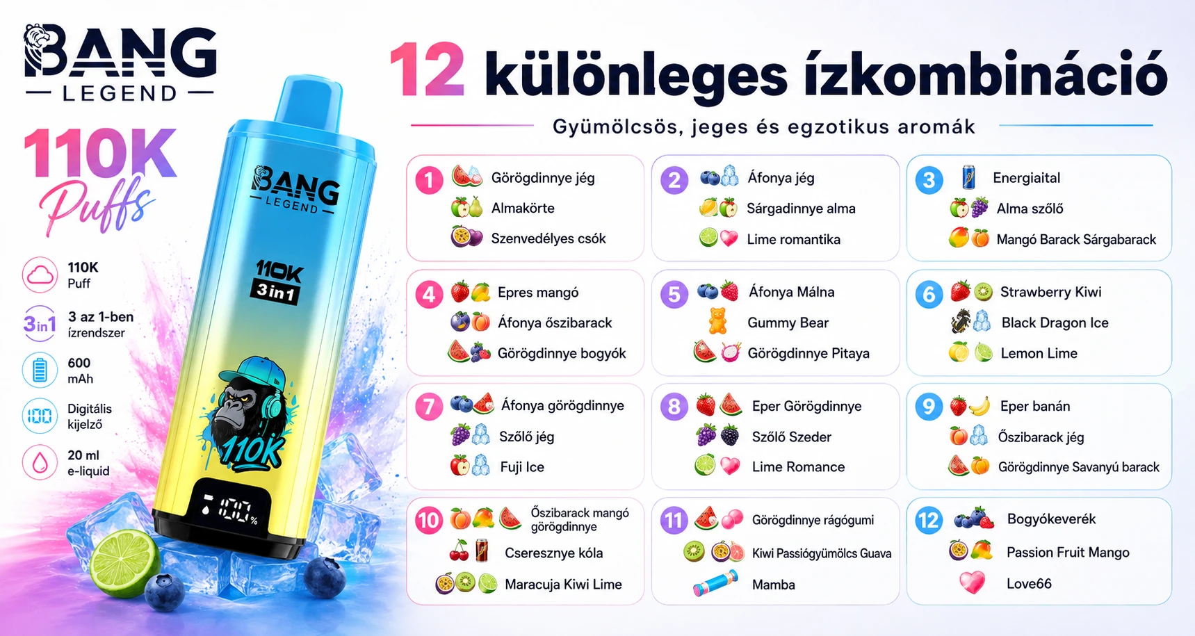 Bang Legend 110K Puffs – 12 választható ízkombináció