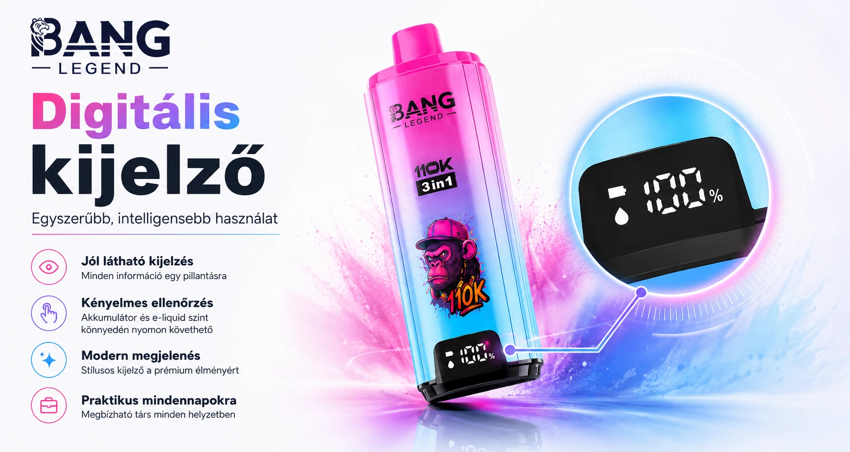 Bang Legend 110K Puffs – digitális kijelző