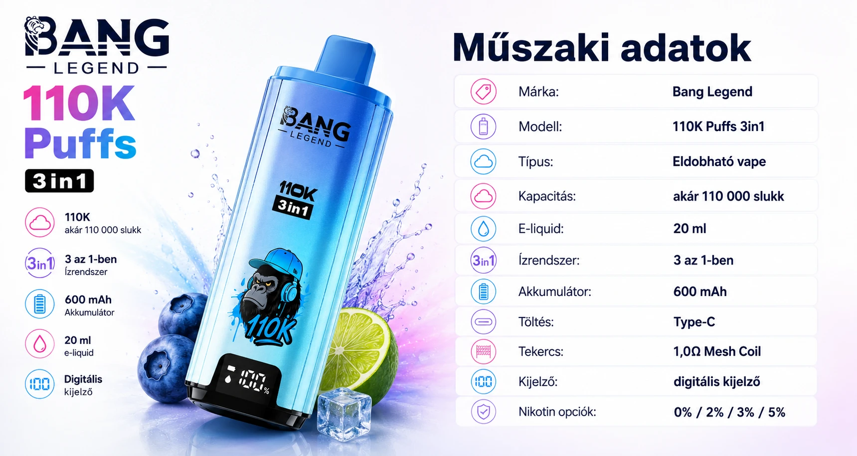 Bang Legend 110K Puffs – műszaki adatok