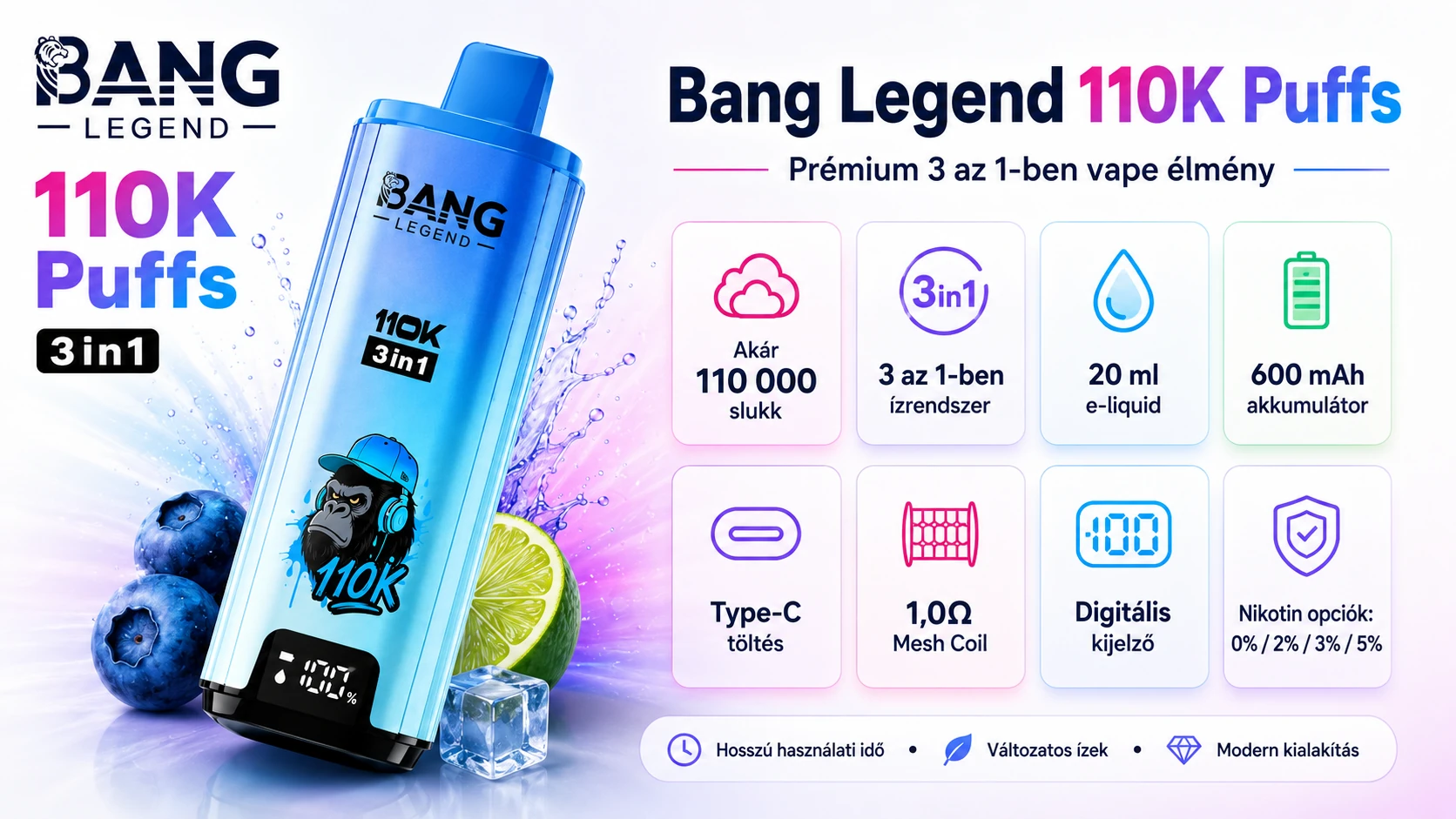 Bang Legend 110K Puffs – fő termékjellemzők összefoglalása