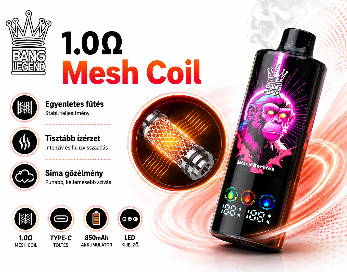 Bang Legend 150K Puffs 6 az 1-ben – Mesh Coil technológia