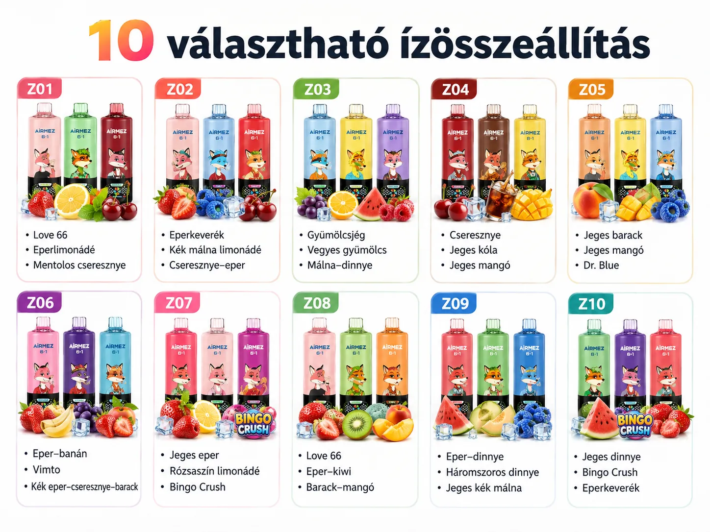 Airmez FOX 140K 6in1 – választható ízkombinációk