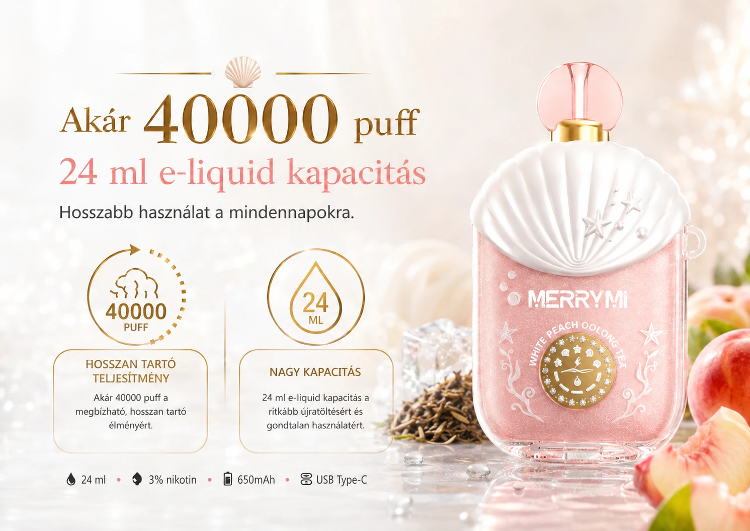 Merry Mi Kitty S 40000 Puffs – 40 000 slukk és 24 ml e-liquid-kapacitás