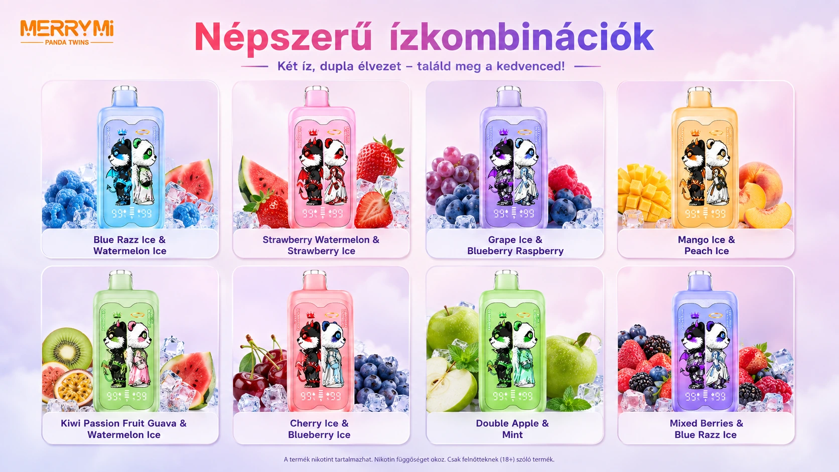 Merry Mi Panda Twins 40000 Puffs 2 az 1-ben – népszerű ízkombinációk