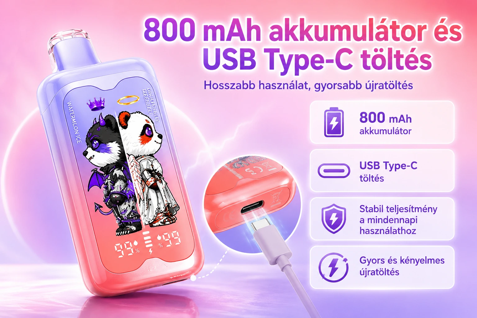 Merry Mi Panda Twins 40000 Puffs 2 az 1-ben – 800 mAh akkumulátor és USB-C töltés