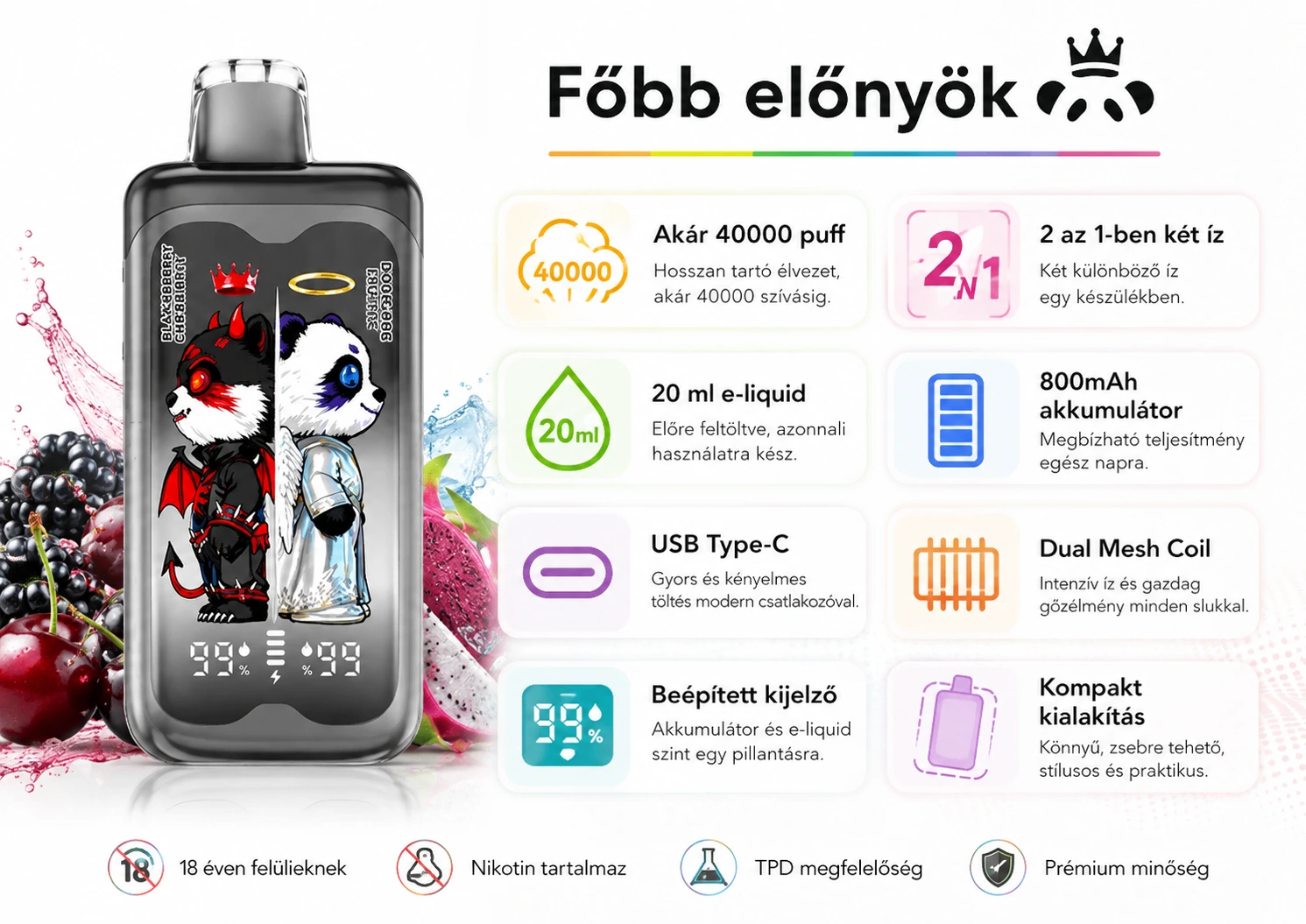 Merry Mi Panda Twins 40000 Puffs 2 az 1-ben – fő termékjellemzők összefoglalása