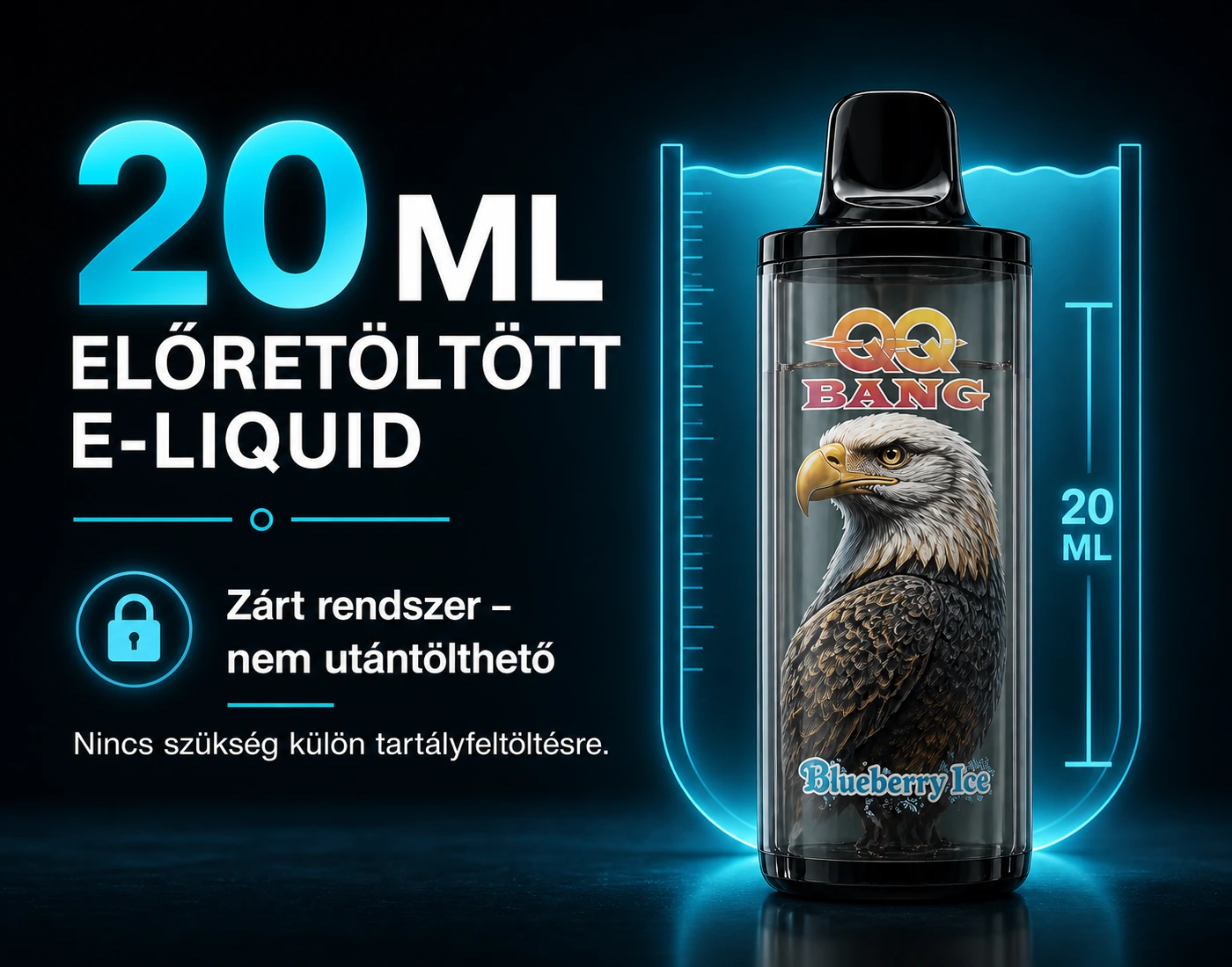 QQ BANG 100K – 20 ml e-liquid kapacitás