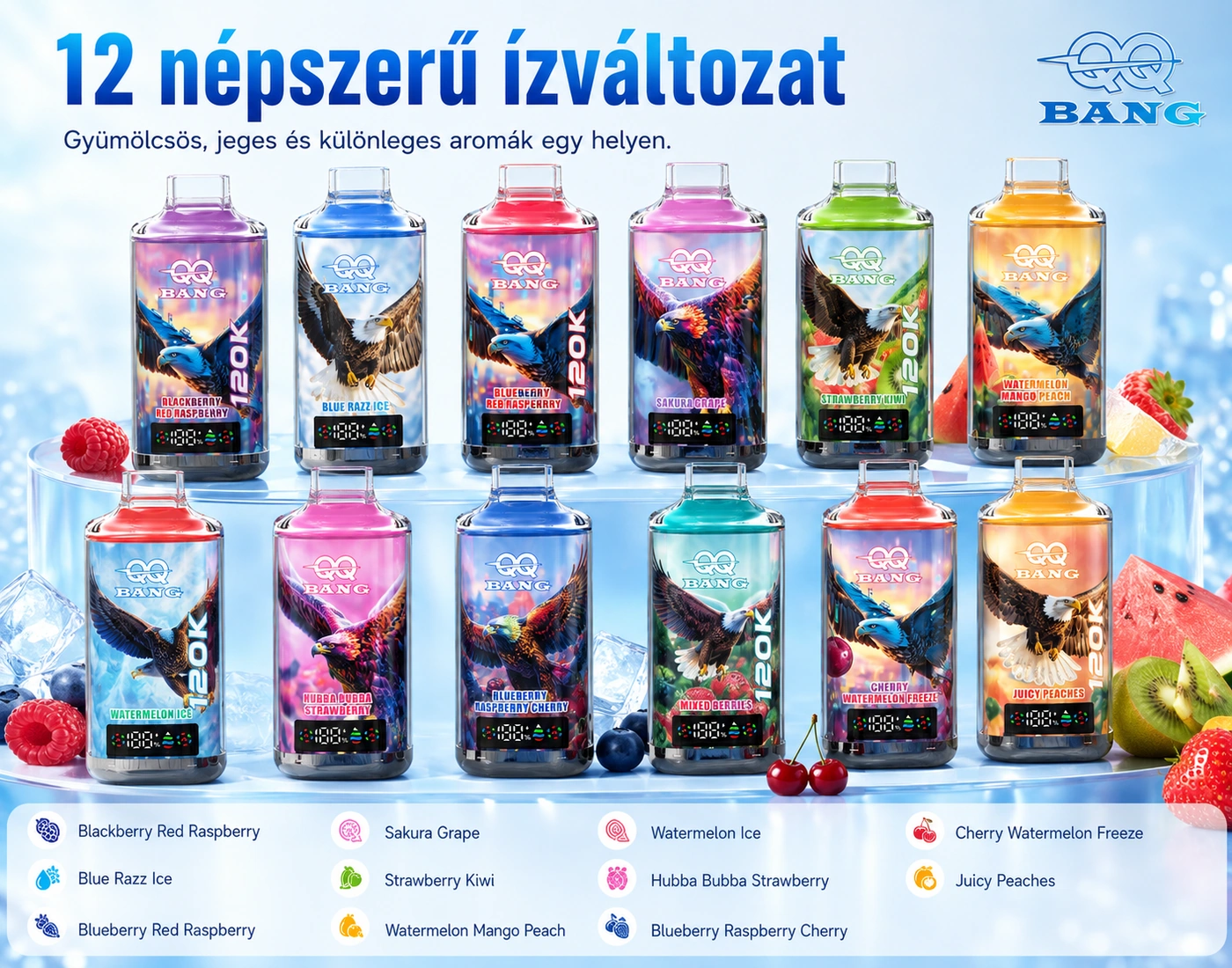 QQ BANG 120K – 12 elérhető íz